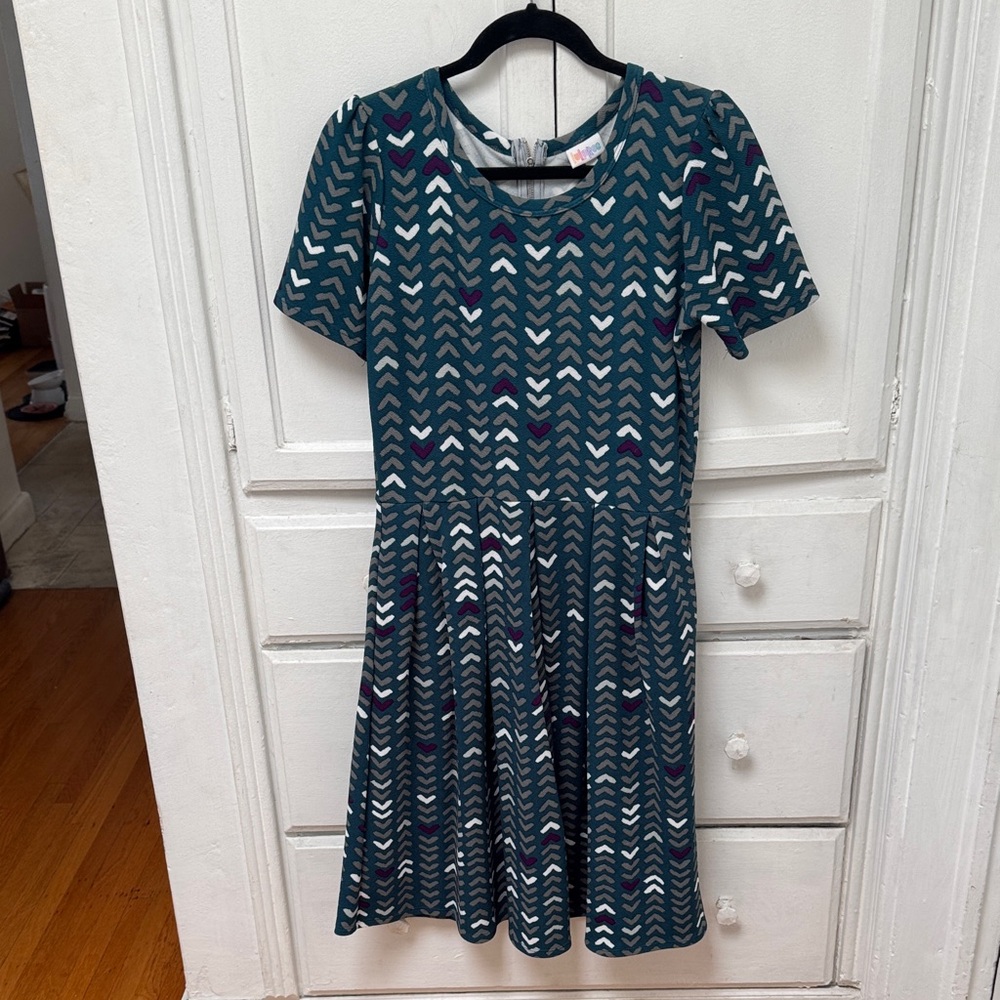 LuLaRoe Teal and White Patterned Midi Dress